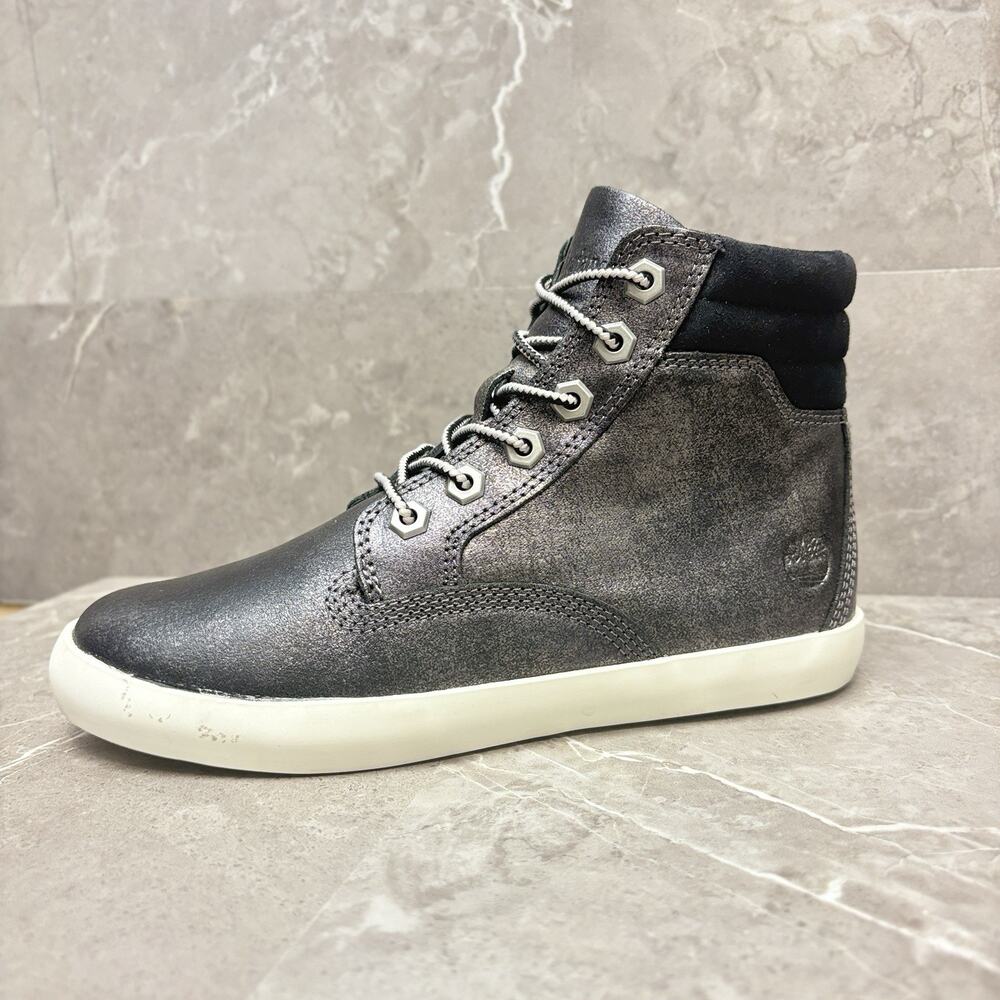 Timberland Metallic Sneaker Boots Metallic Black Gray Suede Hi Tops Size 6
